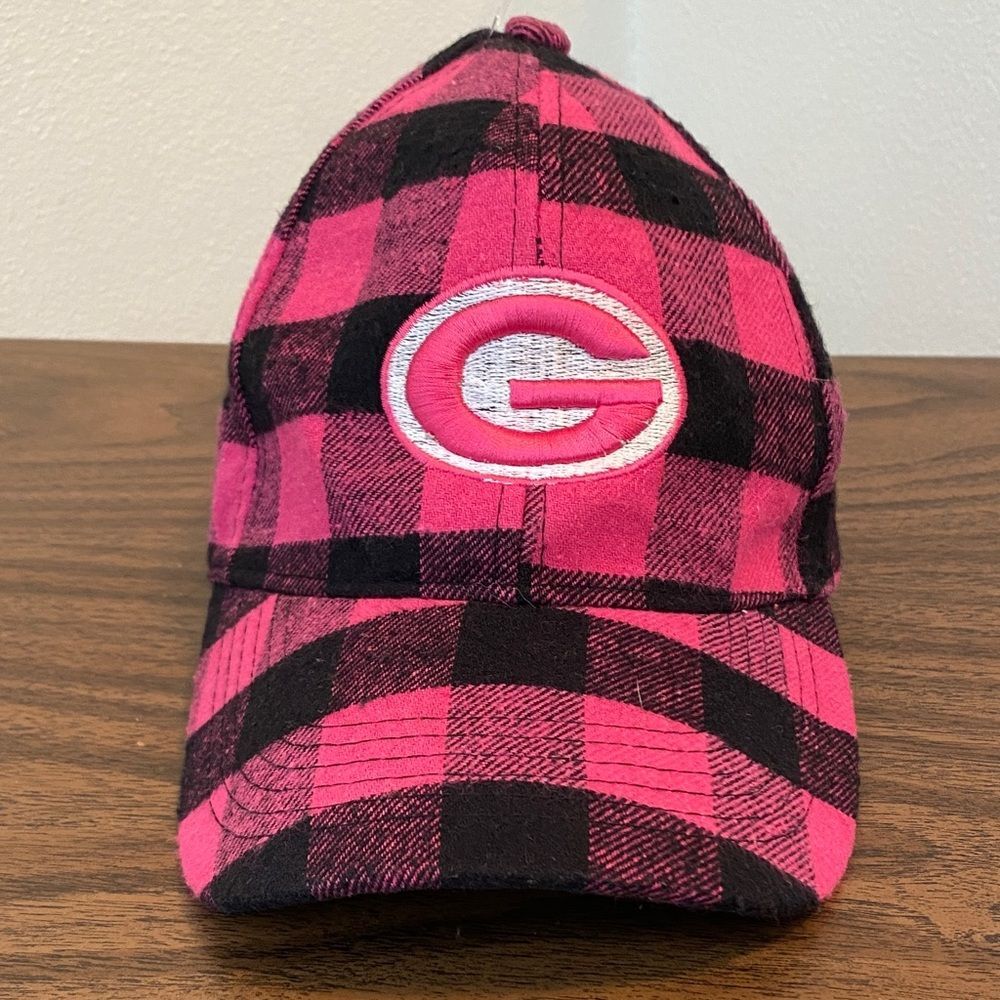 Max Headgear Green Bay Packers Pink Black Buffalo Plaid Flannel Snapback Cap Hat